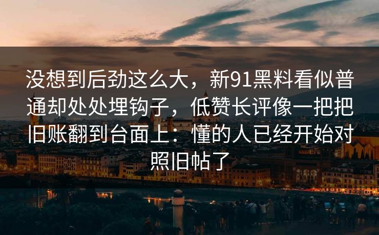 没想到后劲这么大，新91黑料看似普通却处处埋钩子，低赞长评像一把把旧账翻到台面上：懂的人已经开始对照旧帖了